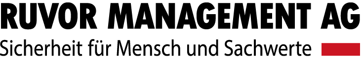 RUVOR MANAGEMENT AG logo with the tagline 'Sicherheit für Mensch und Sachwerte' and a red rectangular accent on the right.